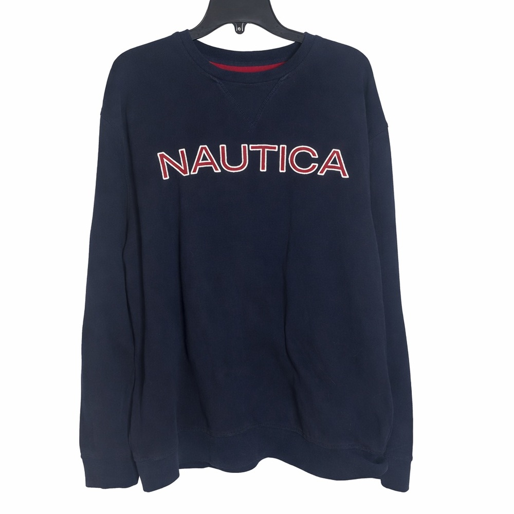Nautica Men's Sweater Crewneck Navy W/Red Logo Pullover Long Sleeve Size XXL